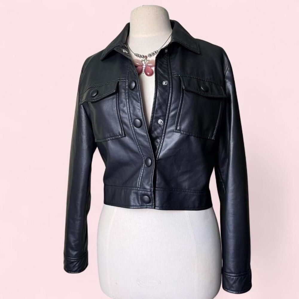Stradivarius black faux leather jacket, size M